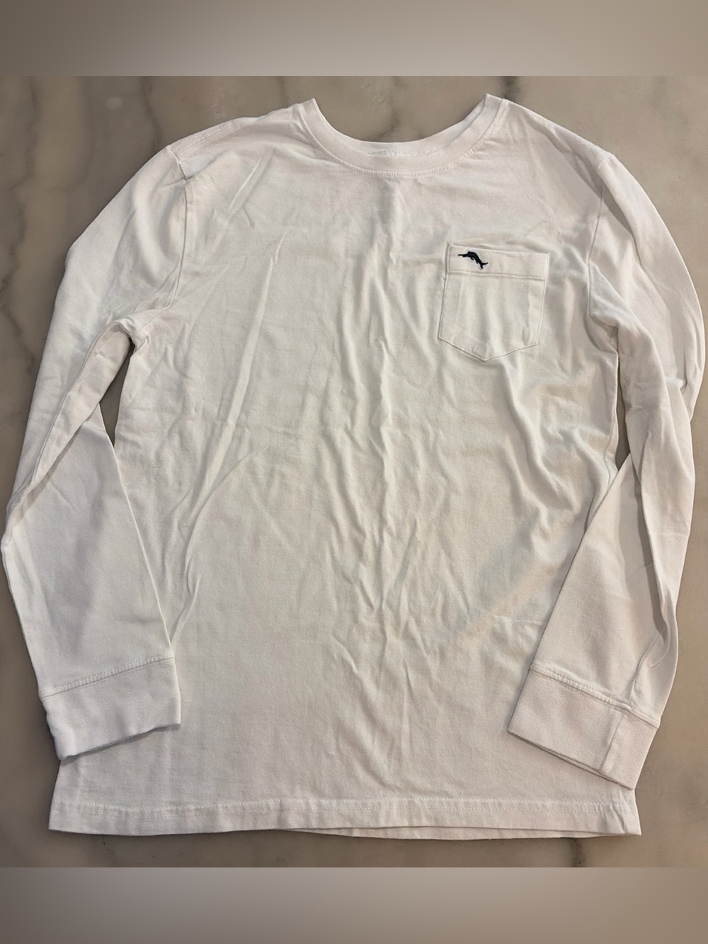 Tommy Bahama White Long-Sleeve Pocket Tee with Navy Marlin